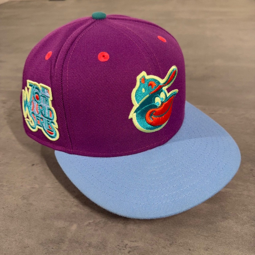 New Era Baltimore Orioles Fitted Hat Mens 7 3/4 Purple Blue Neon Main Stage Pack
